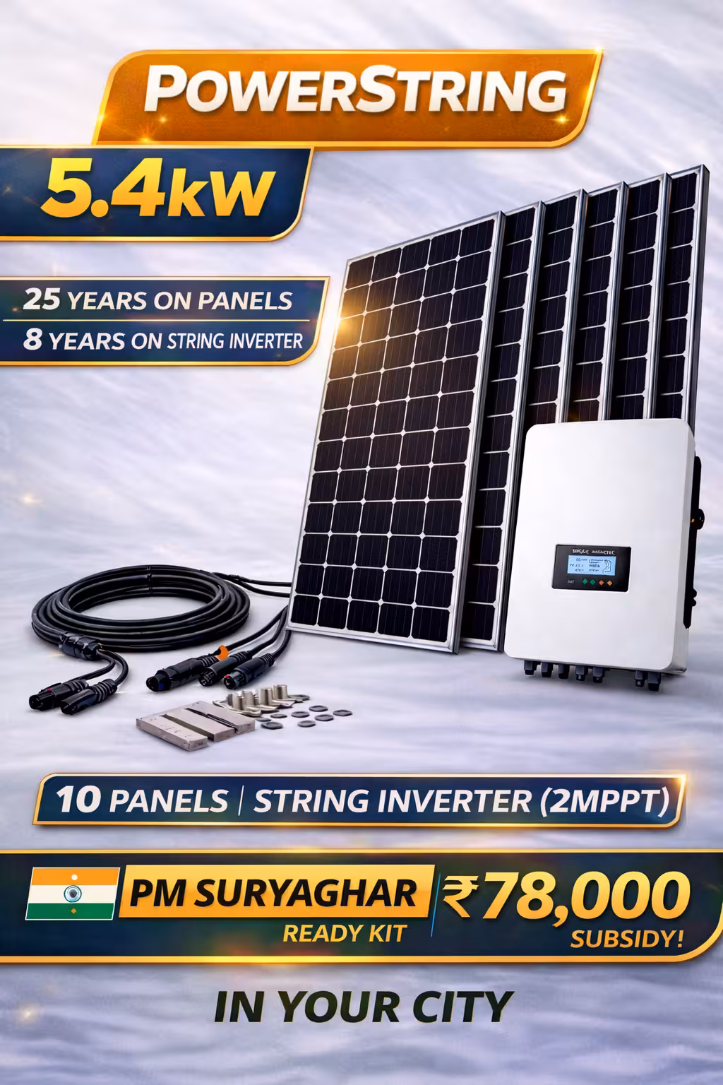 Reno PowerString 5.4 kW 1Phase – Bifacial modules, Ongrid String Inverter Kit