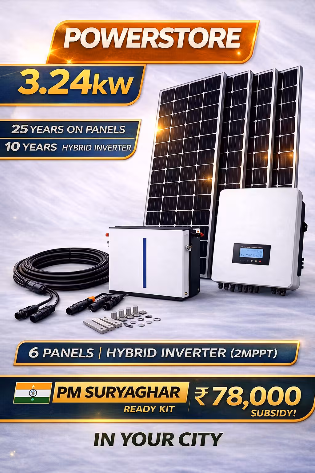Reno PowerStore 3.24 kW 1Phase – Bifacial modules, Hybrid String Inverter, 5kWh Li-Ion Battery Kit